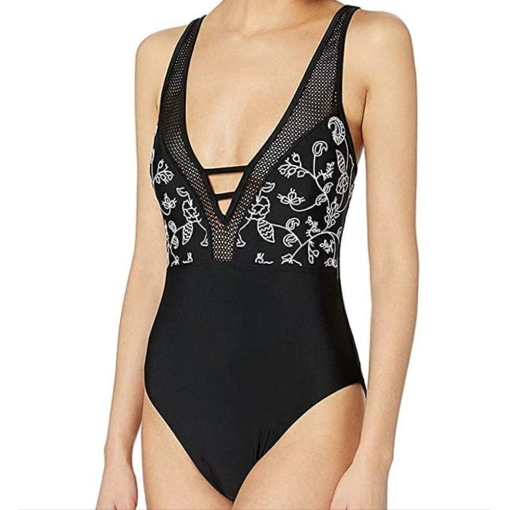 NWT Lucky Westwood Wander Black One-Piece plunging neckline swimsuit lar…